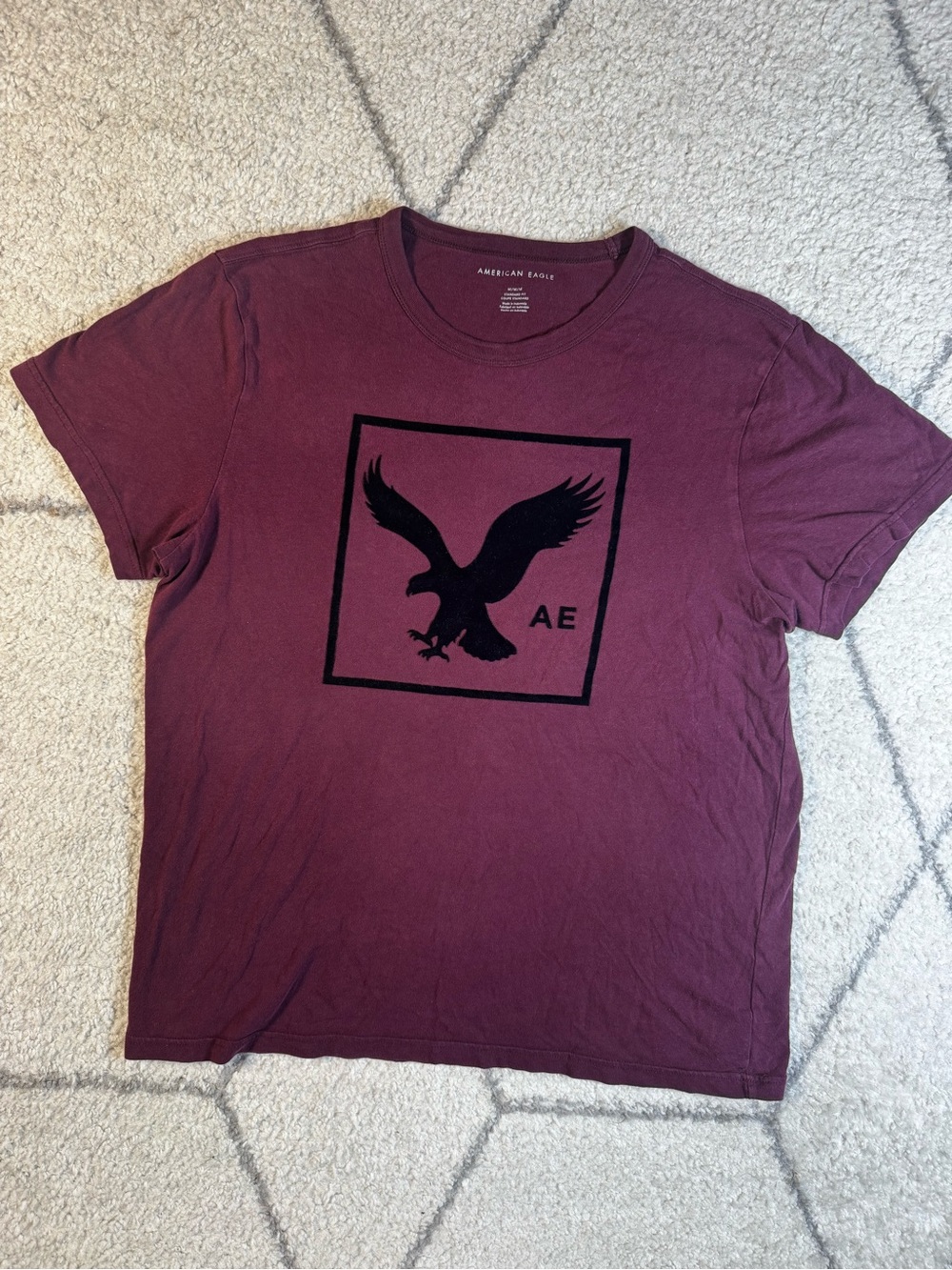 American Eagle Outfitters Men’s Burgundy Tee with Black Eagle Graphic